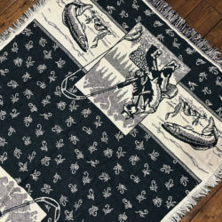 Vintage Cotton Throw Blanket Fly Fishing Fisherman & Trout & Fly Pattern 184/128 ビンテージ コットンスロー ブランケット フライフィッシング フィッシャーマン トラウト パターン オールド ブランケット エクセレントコンディション