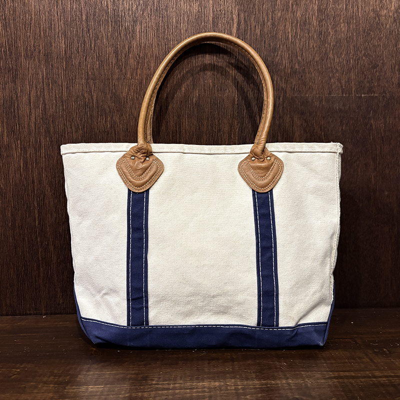 L.L. Bean Boat and Tote Leather Handle Ivory / Navy Tote Bag M エルエルビーン ボート アンド トート レザーハンドル アイボリー ネイビー トートバッグ 単色タグ オールド オリジナル グッドコンディション