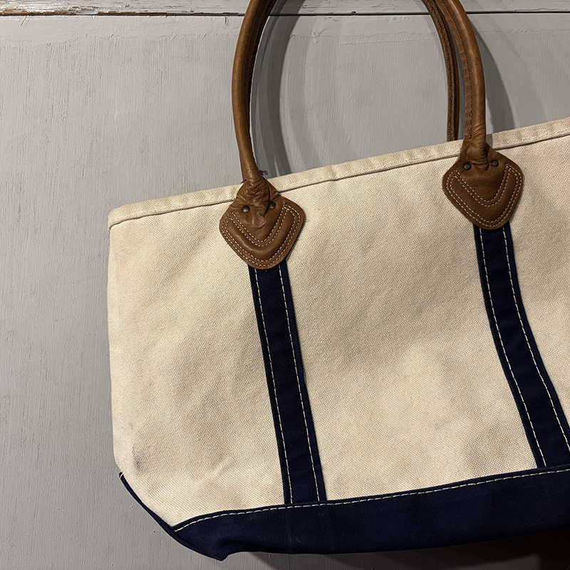 L.L. Bean Boat and Tote Leather Handle Navy Tote Bag