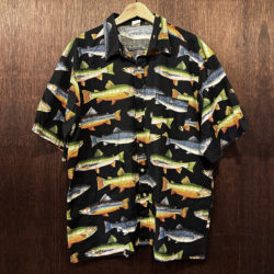 Vintage Trout Pattern Cotton Short Sleeve Fishing Shirts XL Mint ビンテージ トラウト柄 コットン ショートスリーブ フィッシングシャツ  ブラックベース XL オールドBDシャツ ミントコンディション