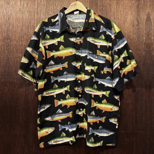 Vintage Trout Pattern Cotton Short Sleeve Fishing Shirts XL Mint ビンテージ トラウト柄 コットン ショートスリーブ フィッシングシャツ ブラックベース XL オールドBDシャツ ミントコンディション Vintage Trout Pattern Cotton Short Sleeve Fishing Shirts XL Mint ビンテージ トラウト柄 コットン ショートスリーブ フィッシングシャツ ブラックベース XL オールドBDシャツ ミントコンディション