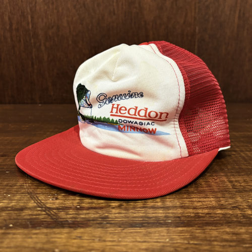 Heddon Dowagiac Minnow Fishing Mesh Cap Snap Back Free Size Red Made in USA ヘドン ドワジャック ミノー スポーツ フィッシング メッシュキャップ スナップバック レッド ホワイト ビンテージ 米国製 エクセレントコンディション
