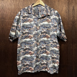 Old Fly Fly Fishing Fisherman Pattern Cotton Short Sleeve Shirts XL Made in USA Mint フライフィッシング フィッシャーマントラウト バス柄 オールド ショートスリーブ シャツ バッククロス仕様 米国製 ミントコンディション
