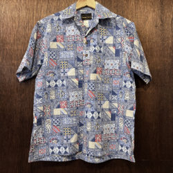 Old Reverse print Fish & Leaf & Tiki Pattern Cotton Pullover Shirts Made in Hawaii USA オールド ハワイアンフレーバー コットンアロハ フィッシュ リーフ ティキ 守神 パターン オールド ショートスリーブ プルオーバー シャツ リバースプリント バッククロス仕様 ハワイ製 米国製 グッドコンディション